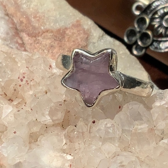 PINK KUNZITE 925 STERLING SILVER STAR RING, SIZE 7.75 - Picture 1 of 8